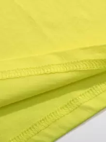 SHEIN LUNE Áo thun nữ Hoạt hình Lá thư Giải trí - Màu xanh chanh - Xem 6