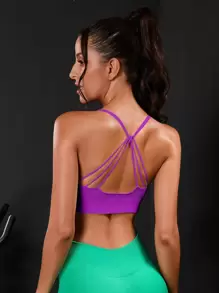 Yoga Sxy Áo lót thể thao Nữ Lộ Lưng Hội Chữ thập màu trơn - Màu tím - Xem 1