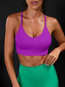 Yoga Sxy Áo lót thể thao Nữ Lộ Lưng Hội Chữ thập màu trơn - Màu tím - Xem 2