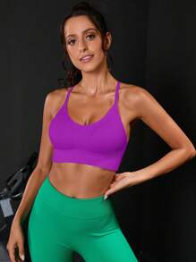 Yoga Sxy Áo lót thể thao Nữ Lộ Lưng Hội Chữ thập màu trơn - Màu tím - Xem 3