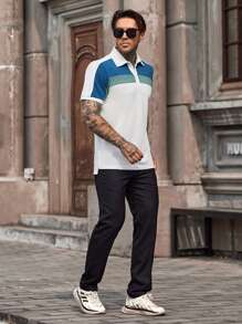 男士撞色POLO衫 - 白色 - 查看 5