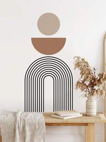 SURELIFE 1pc Bohemian Rainbow Geometric Beige Vinyl Wall Sticker Decals Removable PVC For Bedroom Living Room Home Decor Wallpaper Self Adhesive Peel And Stick - Multicolor - View 8