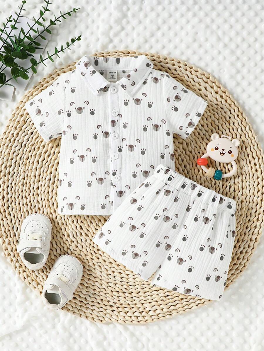 嬰兒卡通圖案襯衫和短褲