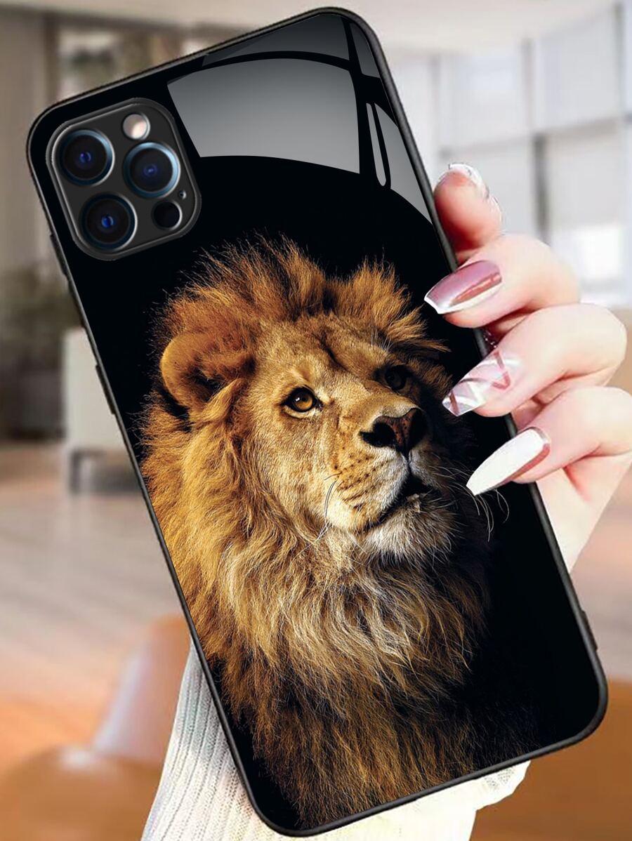 Vỏ điện thoại kính hoa văn sư tử - màu nâu - Xem 1