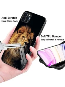 Vỏ điện thoại kính hoa văn sư tử - màu nâu - Xem 5
