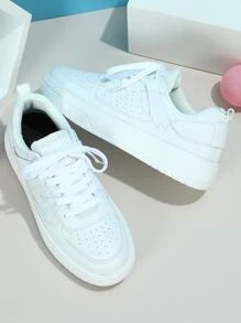 Men Minimalist Lace-up Front Skate Shoes, Sporty Outdoor Sneakers - White - View 4