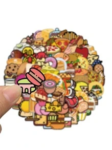 100入組餐飲圖案多種創意防水貼紙裝飾用品 - 彩色 - 查看 2