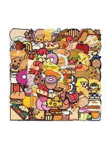 100入組餐飲圖案多種創意防水貼紙裝飾用品 - 彩色 - 查看 5