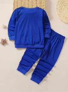 SHEIN Toddler Boys Letter Patched Sweatshirt & Joggers - Blue - View 2