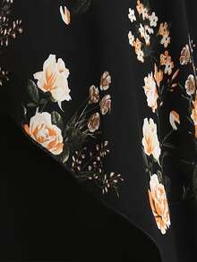 Nemidor Plus Floral Print Batwing Sleeve Dress - Black - View 3