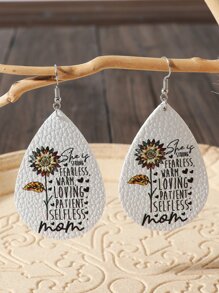 1對時尚向日葵和標語圖案水滴形耳墜適合女士適用於母親節禮品 - 彩色 - 查看 1
