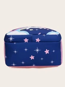 Girls Functional Backpack Unicorn & Letter Graphic - Navy Blue - View 3