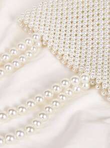 SHEIN Belle Argyle Princess Faux Pearl & Rhinestone Pearl Chain & Decor Faux Pearl Beaded Tote Bag For Party, Wedding, Prom and Dinner, Lipsticks, Women's Pearl Bag - White - View 4