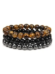 3 cái/bộ Vòng Tay Đính Hạt Đá Phong Cách Boho Tối Giản Cho Nam Trang Trí Hàng Ngày - Nhiều màu - Xem 1