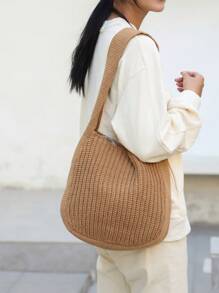 Của phụ nữ Vai Túi xách Tay Đan bằng móc Túi Lớn Vai Túi mua sắm Túi tote Thẩm mỹ tranh sơn dầu Túi xách Dễ thương Túi tote - màu nâu - Xem 7