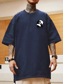 Manfinity Homme Hombres Camiseta con estampado de panda y slogan - Azul Marino - Ver 1