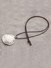 1 件时尚锌合金指纹细节不对称圆形吊坠项链，适合男士日常装饰 - 復古銀色 - 查看 2