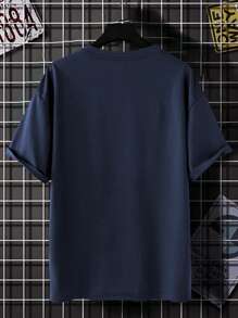 Manfinity Homme Hombres Camiseta con estampado de panda y slogan - Azul Marino - Ver 2