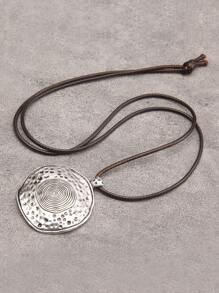 1 件时尚锌合金指纹细节不对称圆形吊坠项链，适合男士日常装饰 - 復古銀色 - 查看 3