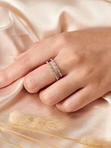 AIHUASI 1 chiếc nhẫn cưới bằng bạc Sterling 925 xoắn dành cho nữ, có thể điều chỉnh, nhẫn bảo vệ tuyệt đẹp, nhẫn đính hôn có thể xếp chồng, đá Cubic Zirconia cấp AAAAA, trang sức cao cấp, quà tặng ngày lễ tình nhân - Bạc - Xem 3