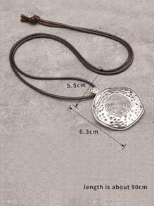 1 件时尚锌合金指纹细节不对称圆形吊坠项链，适合男士日常装饰 - 復古銀色 - 查看 4