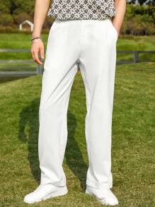 Manfinity Hypemode Men Solid Straight Leg Trousers - White - View 4