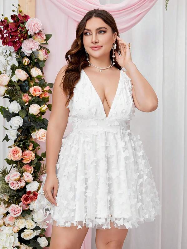 Double Crazy Women's Minimalist Summer Music Concert Party Dress, Deep V-Neck Cutout Design, Plus Size