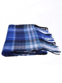 格紋圖案流蘇邊圍巾 - 彩色 - 查看 3