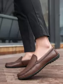 Men Stitch Detail Slip On Loafers, Leisure Brown Casual Loafers