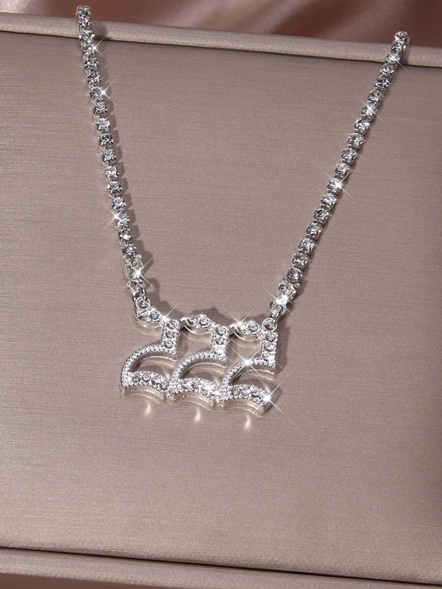 水鑽數字吊墜項鏈 - 銀色 - 查看 1