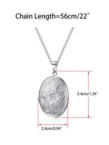 Dây chuyền mặt dây chuyền hình bầu dục có họa tiết hoa Valentine - Bạc - Xem 3