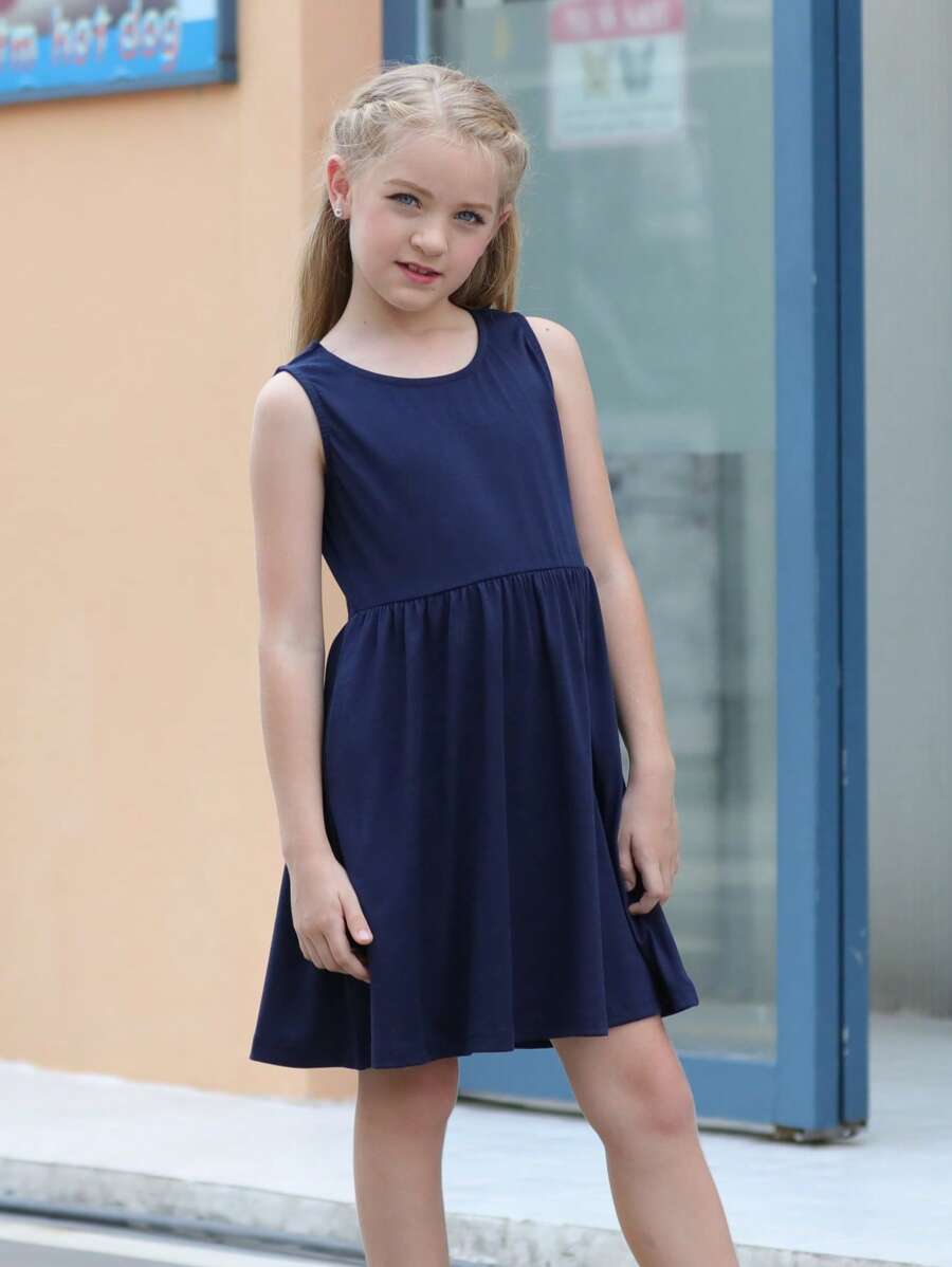 Đầm Gái màu trơn Giải trí - Màu xanh hải quân - Xem 1