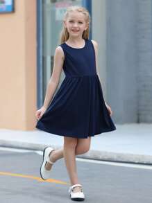 Đầm Gái màu trơn Giải trí - Màu xanh hải quân - Xem 4