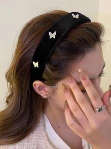 1入組女士水鑽蝴蝶裝飾時尚髮箍適用於頭髮裝飾用品 - 黑色 - 查看 1