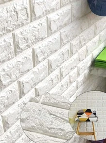 4pcs/set 3D Brick Pattern Wall Paper, Self Adhesive 3D Wall Panel For Home Decor - White - View 1