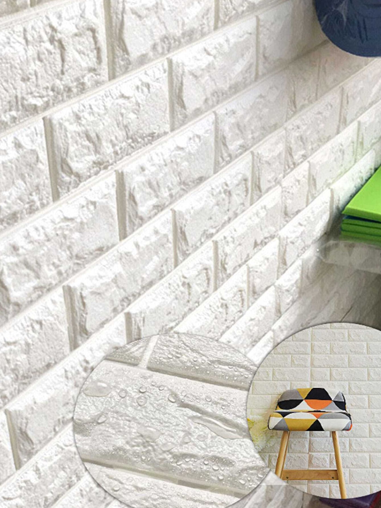 4pcs/set 3D Brick Pattern Wall Paper, Self Adhesive 3D Wall Panel For Home Decor - White - View 1