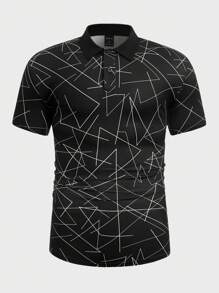 Manfinity Homme Men Geo Print Polo Shirt - Black - View 1