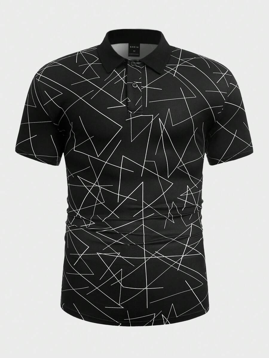Manfinity Homme Men Geo Print Polo Shirt - Black - View 1