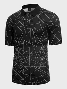 Manfinity Homme Men Geo Print Polo Shirt - Black - View 3