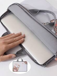 14英寸可愛卡通熊圖案電腦包 - 灰色 - 查看 1