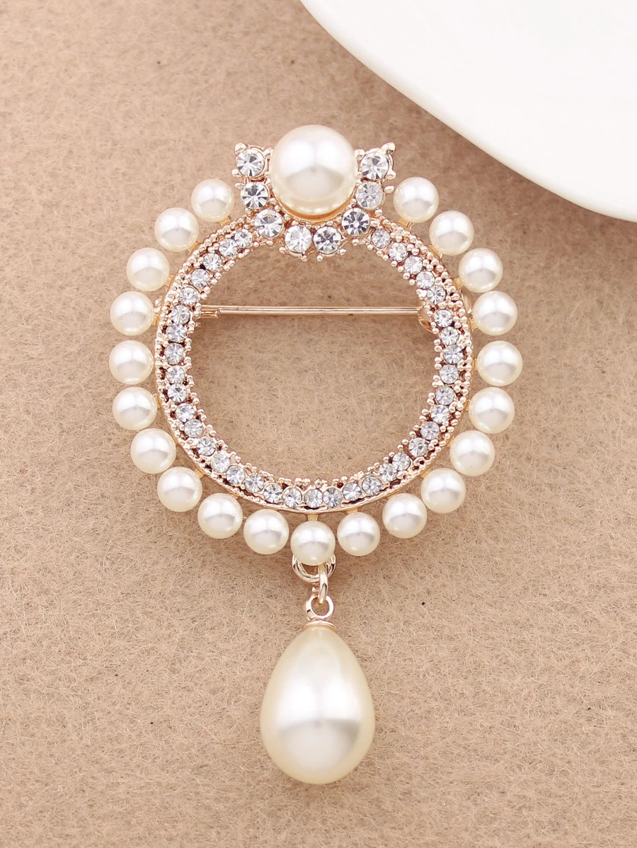 Rhinestone & Faux Pearl Decor Brooch