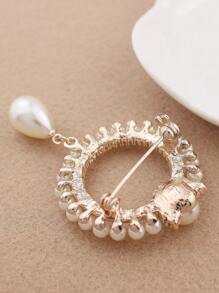 Rhinestone & Faux Pearl Decor Brooch