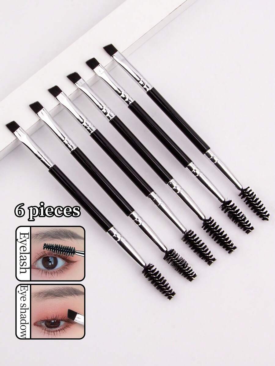 6支装大号眼影睫毛膏刷，塑料手柄双头睫毛膏刷，螺旋眉梳，超细眼线刷化妆工具，化妆刷套装，化妆刷套装，化妆刷套装，全套化妆工具，化妆刷套装，全套化妆工具，刷子套装，化妆刷套装，化妆礼品套装，套装，赠品，专业化妆刷，全套化妆工具