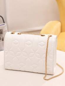 小翻蓋方包絎縫圖案金屬裝飾 - 白色 - 查看 2