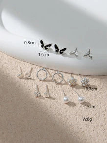 7pairs/set Fashion Zinc Alloy Butterfly & Heart Stud Earrings For Women For Daily Decoration