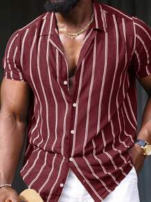 Manfinity Homme Men Plus Striped Print Shirt - Burgundy - View 1