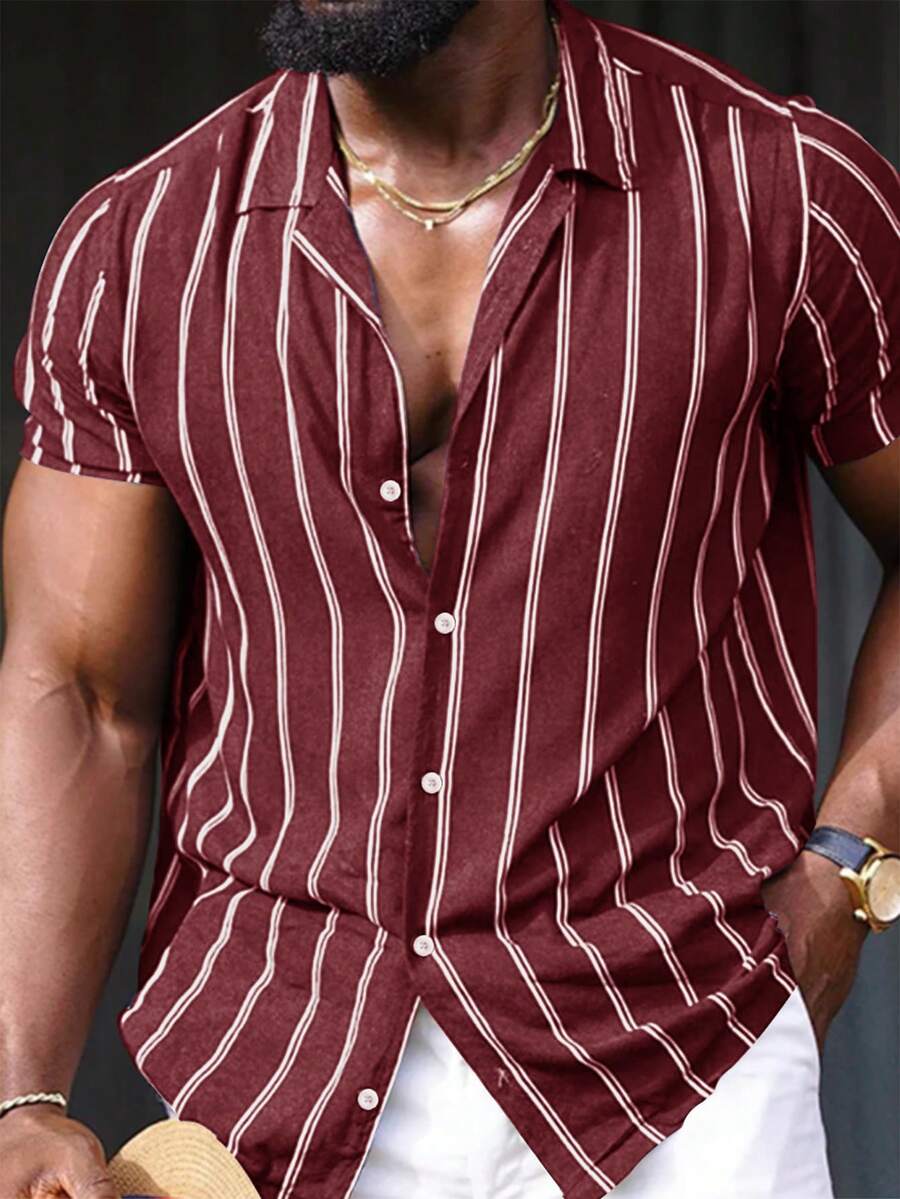Manfinity Homme Men Plus Striped Print Shirt - Burgundy - View 1