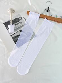Solid Stretchy Over The Calf Socks, Cozy - White - View 5