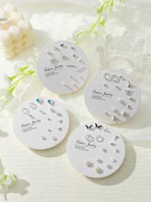 7pairs/set Fashion Zinc Alloy Butterfly & Heart Stud Earrings For Women For Daily Decoration