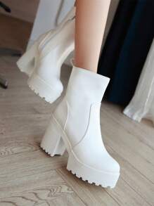 Giày bốt cổ điển có dây kéo bên hông tối giản cho nữ, bốt cổ điển ngoài trời thời trang đến mắt cá chân - trắng - Xem 1